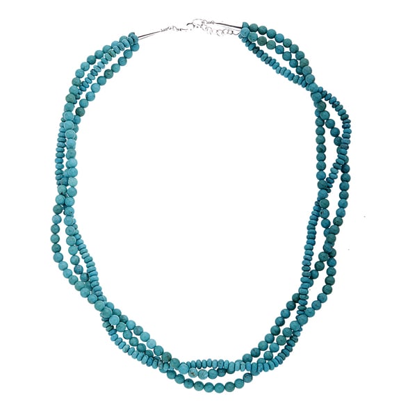 Sterling Silver Turquoise Bead Twisted Three Strand Necklace - 17967874 ...
