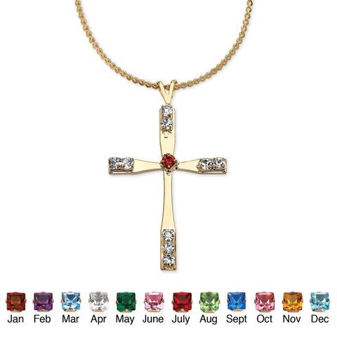 Gold Tone Cross Pendant (24mm) Round Simulated Birthstones and Round Crystal