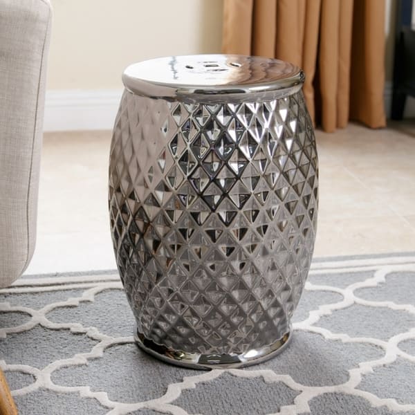 Shop Abbyson Marina Tufted Silver Chrome Ceramic Garden Stool