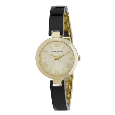 Laura Ashley Ladies Black/ Gold Resin Link Watch - Black