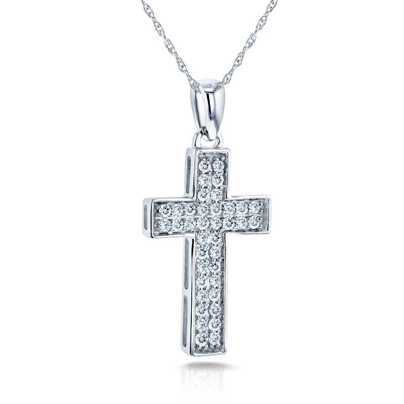 Annello by Kobelli 10k White Gold 3/8ct TDW Pave Diamond Cross Necklace