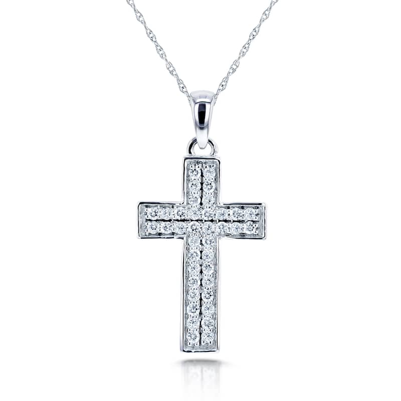 Annello by Kobelli 10k White Gold 3/8ct TDW Pave Diamond Cross Necklace
