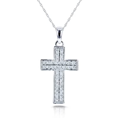 Annello by Kobelli 10k White Gold 3/8ct TDW Pave Diamond Cross Necklace
