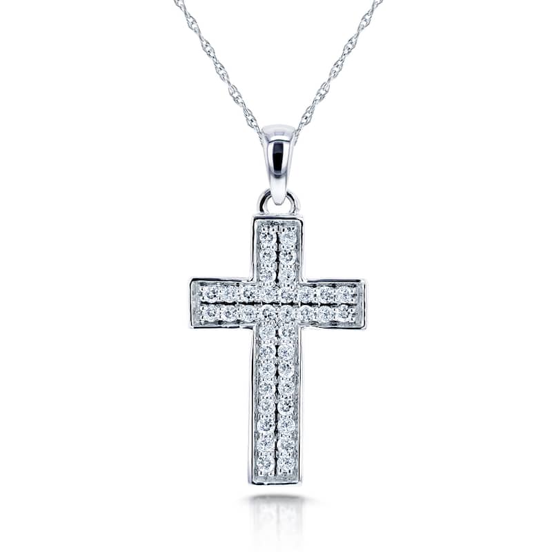 Kobelli 0.38 Carat Natural Diamond Solid 10k White Gold Dual-Pavé Religious Cross Necklace