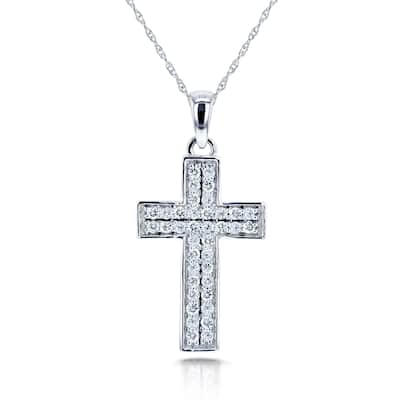 Kobelli 0.38 Carat Natural Diamond Solid 10k White Gold Dual-Pavé Religious Cross Necklace