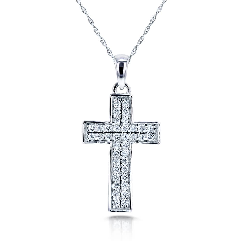 Kobelli 0.38 Carat Natural Diamond Solid 10k White Gold Dual-Pavé Religious Cross Necklace