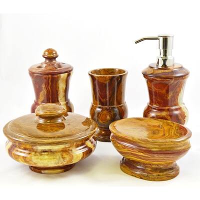 Nature Home Decor Multi Brown Onyx 5-Piece Bathroom Accessory Set of Mediterranean Collection.