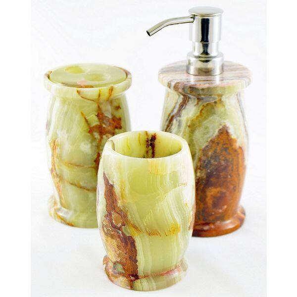 Nature Home Decor Multi Green Onyx 3 Piece Bathroom Accessory Set Of Pacific Collection