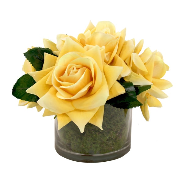Shop Yellow Rose Silk Bouquet In Moss Vase Free Shipping Today 10948743
