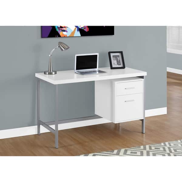 Shop White And Silver Metal 48 Inch Computer Desk Overstock