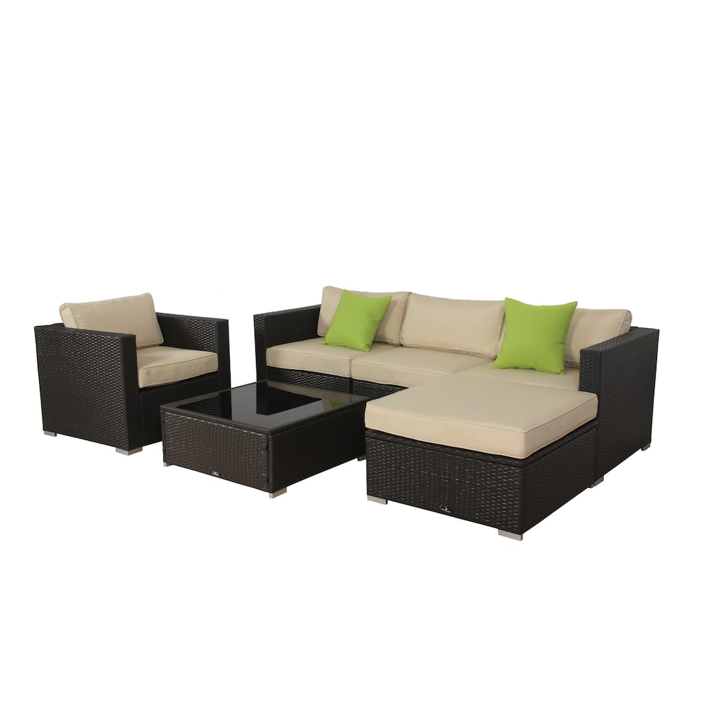 BroyerK 6-piece Beige Outdoor Rattan Patio Furniture Set