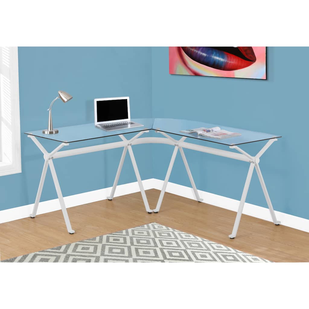 White Metal Tempered Glass Computer Desk
