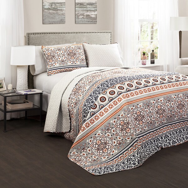 Lush Decor Nesco 3-Piece King Size Quilt Set in Coral (As Is Item). Opens flyout.