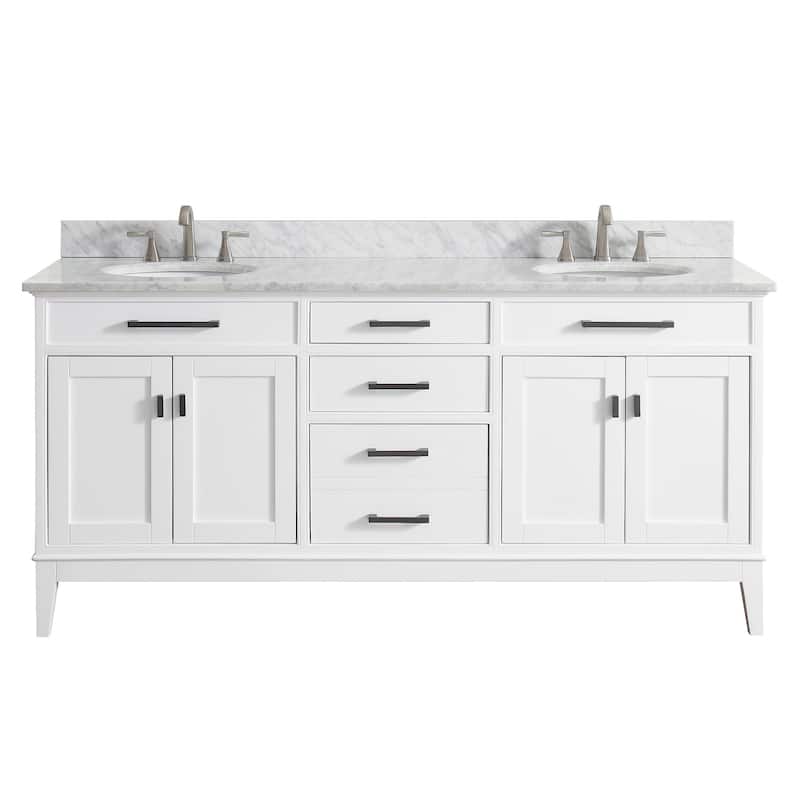 Avanity Madison 73-inch Double Sink Vanity Combo in White with Top and Sink - Carrara White Marble Top