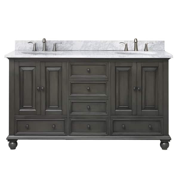 slide 5 of 14, Avanity Thompson 61-inch Double Sink Vanity Combo in Charcoal Glaze finish Carrara White Marble Top