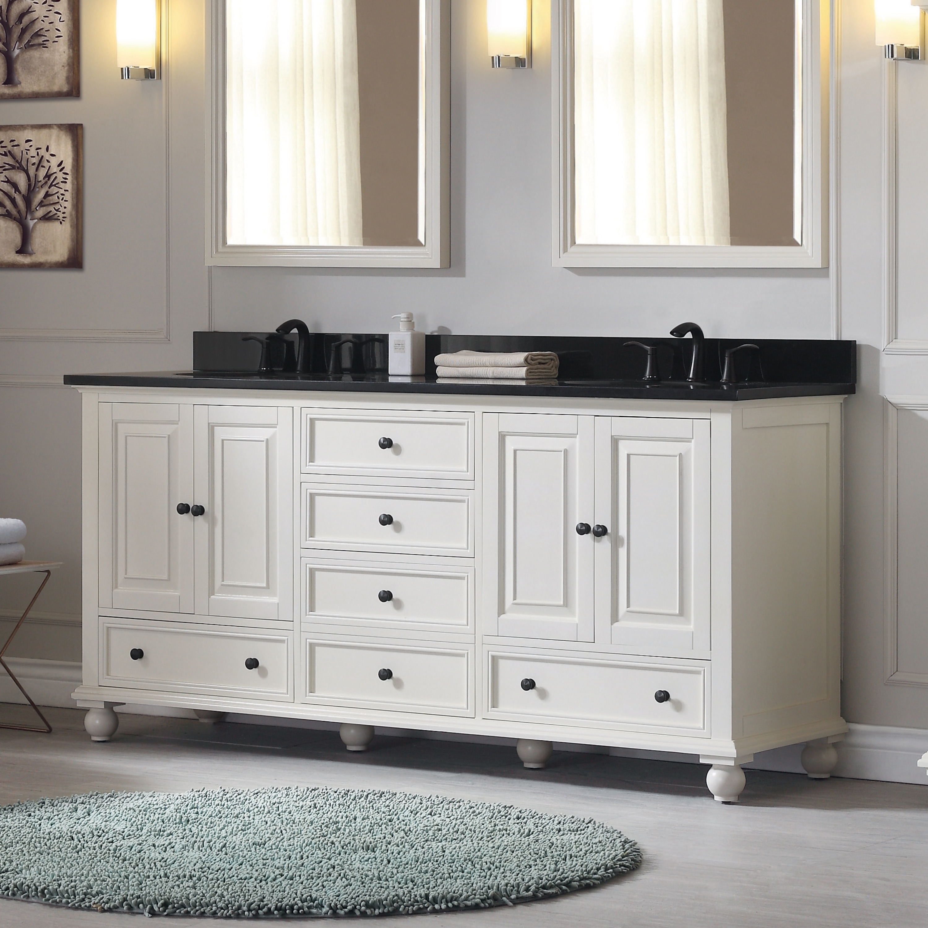 Avanity Thompson 73 Inch Double Sink Vanity Combo In French White Finish Overstock 10951082 Black Granite Top