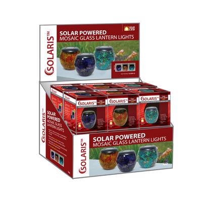 Display Box of 12 White LED Mosaic Solar Jars
