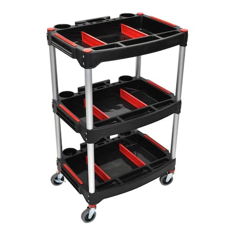 Luxor Rolling 3 Shelf Mechanics Tool Storage Utility Cart with 3" Casters - Red/Black