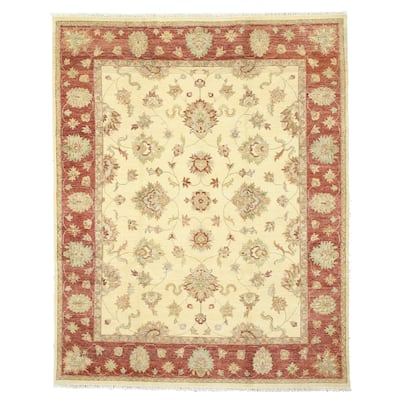Hand-knotted Wool Ivory Traditional Oriental Agra Rug (8' x 10'1) - 8' x 10'