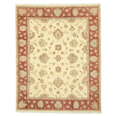 Hand-knotted Wool Ivory Traditional Oriental Agra Rug (8' x 10'1) - 8' x 10'