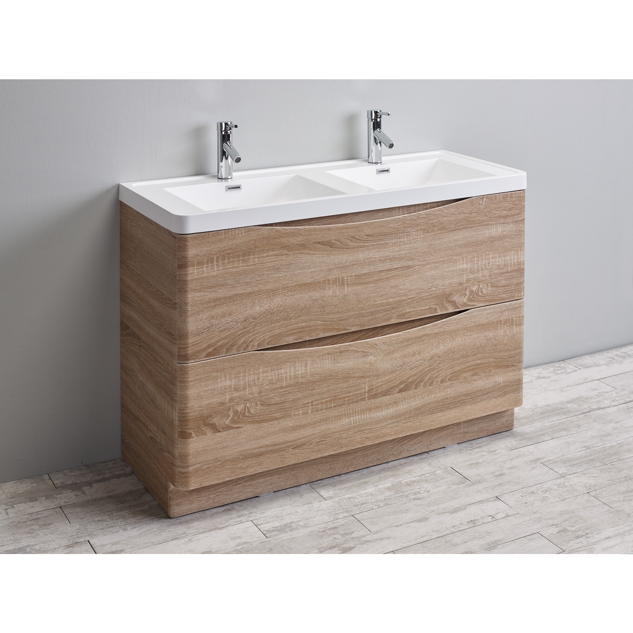 Smile 48 in. W x 19 in. D x 33.5 in. H Double Bathroom Vanity in White Oak with White Acrylic Top with White Sink