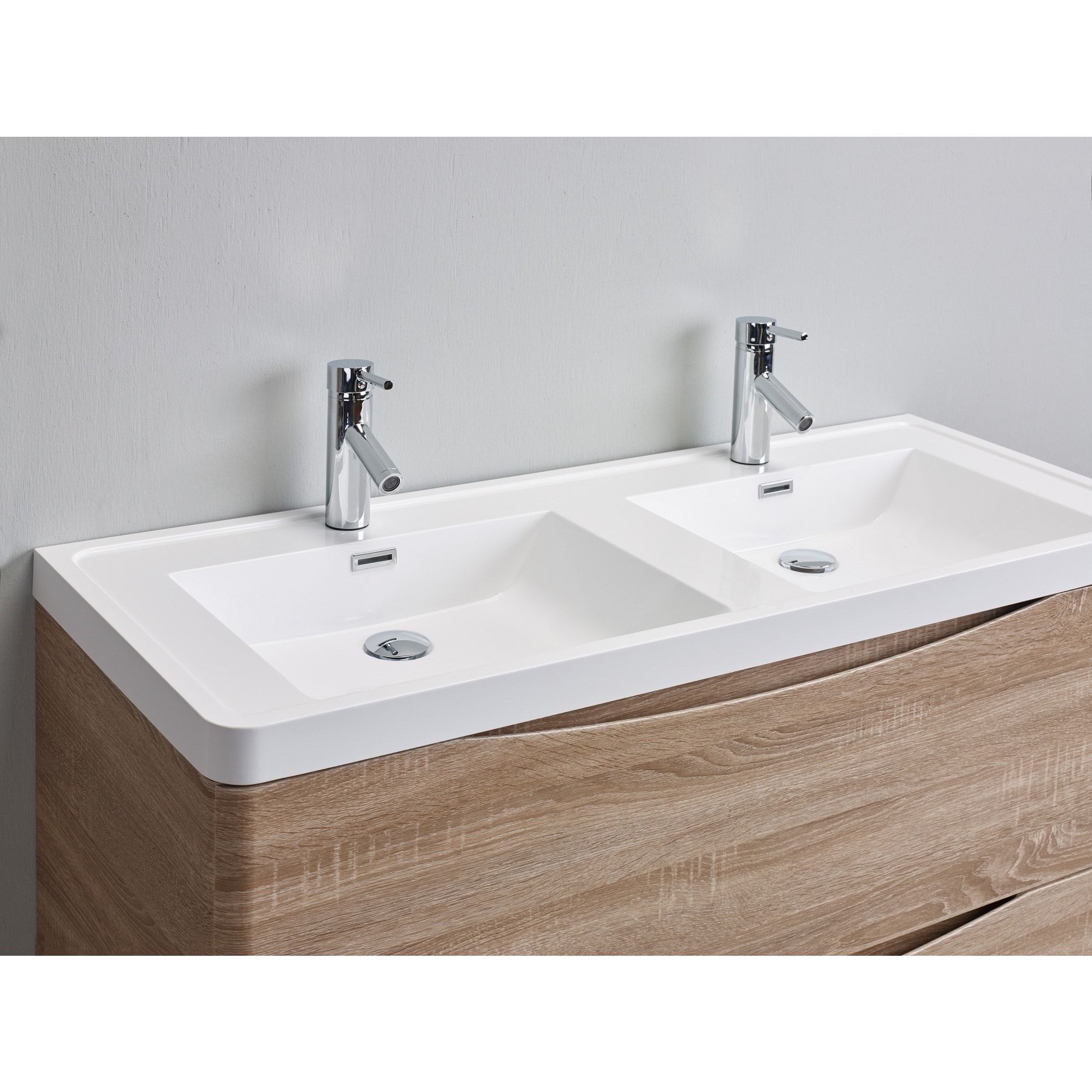 Smile 48 in. W x 19 in. D x 33.5 in. H Double Bathroom Vanity in White Oak with White Acrylic Top with White Sink