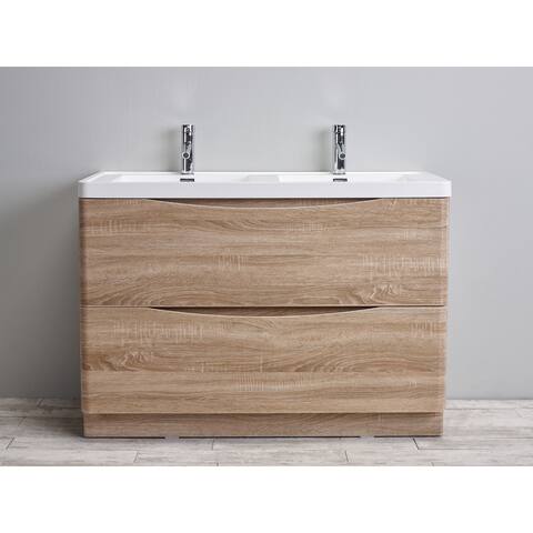 Eviva Smile 48 inch White Oak Freestanding Modern Double Sink Bathroom Vanity with White Integrated Acrylic Top