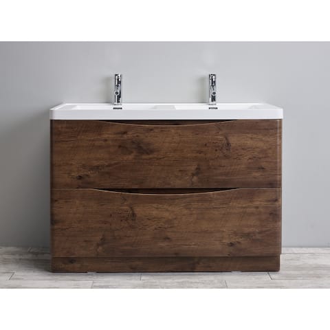 Eviva Smile 48 inch Rosewood Freestanding Modern Double Sink Bathroom Vanity with White Integrated Acrylic Top