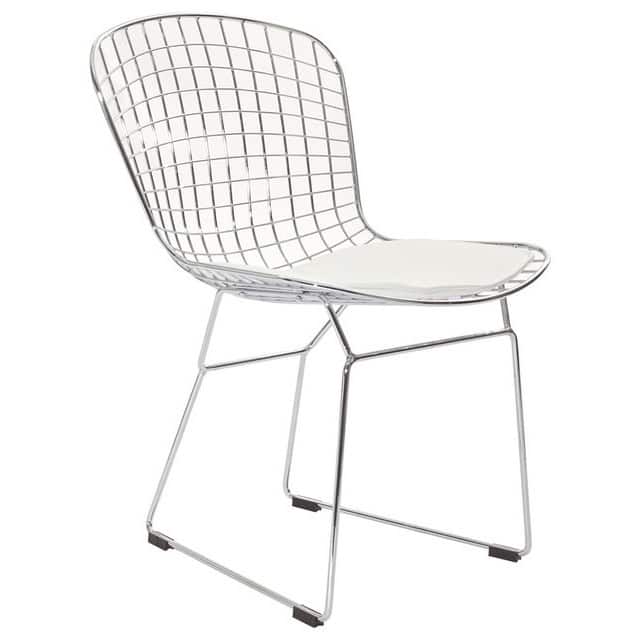 Modern Contemporary Wire Dining Chairs with White Cushion (Set of 4)
