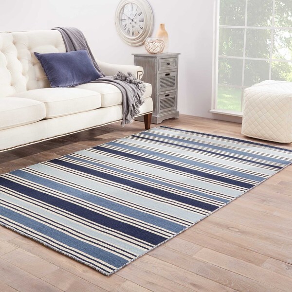 Lancaster Handmade Stripe Blue/ White Area Rug (9'6" X 13'6") - 10' x 14'