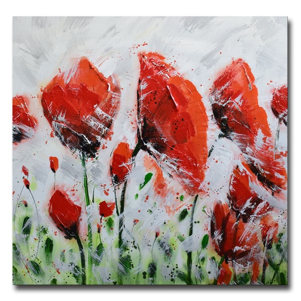 Design Art Textured Red Floral Art Hand Painted 40 x 40 Overstock