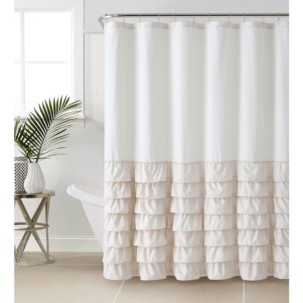 Ruffle Fabric Shower Curtain Color light Pink
