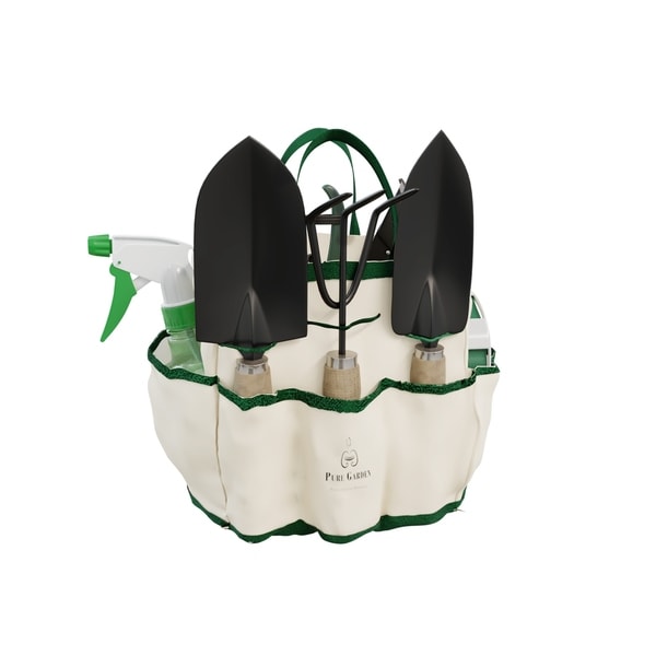 8 Piece Garden Tote and Tool Set- Gardening Hand Tools by Pure Garden