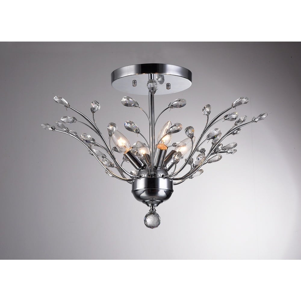 Ella 4-light Chrome 21-inch Crystal Leaves Flush Mount