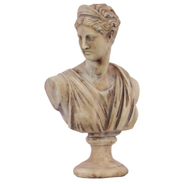 Medium Distressed Tan Cement Greek Deity Artemis Bust on a Pedestal ...