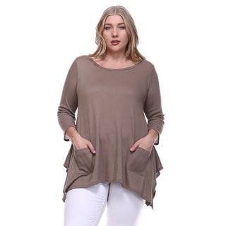 Women's Plus Size Ribbed Knit Pocket Front Pointed Hem Tunic - Free ...