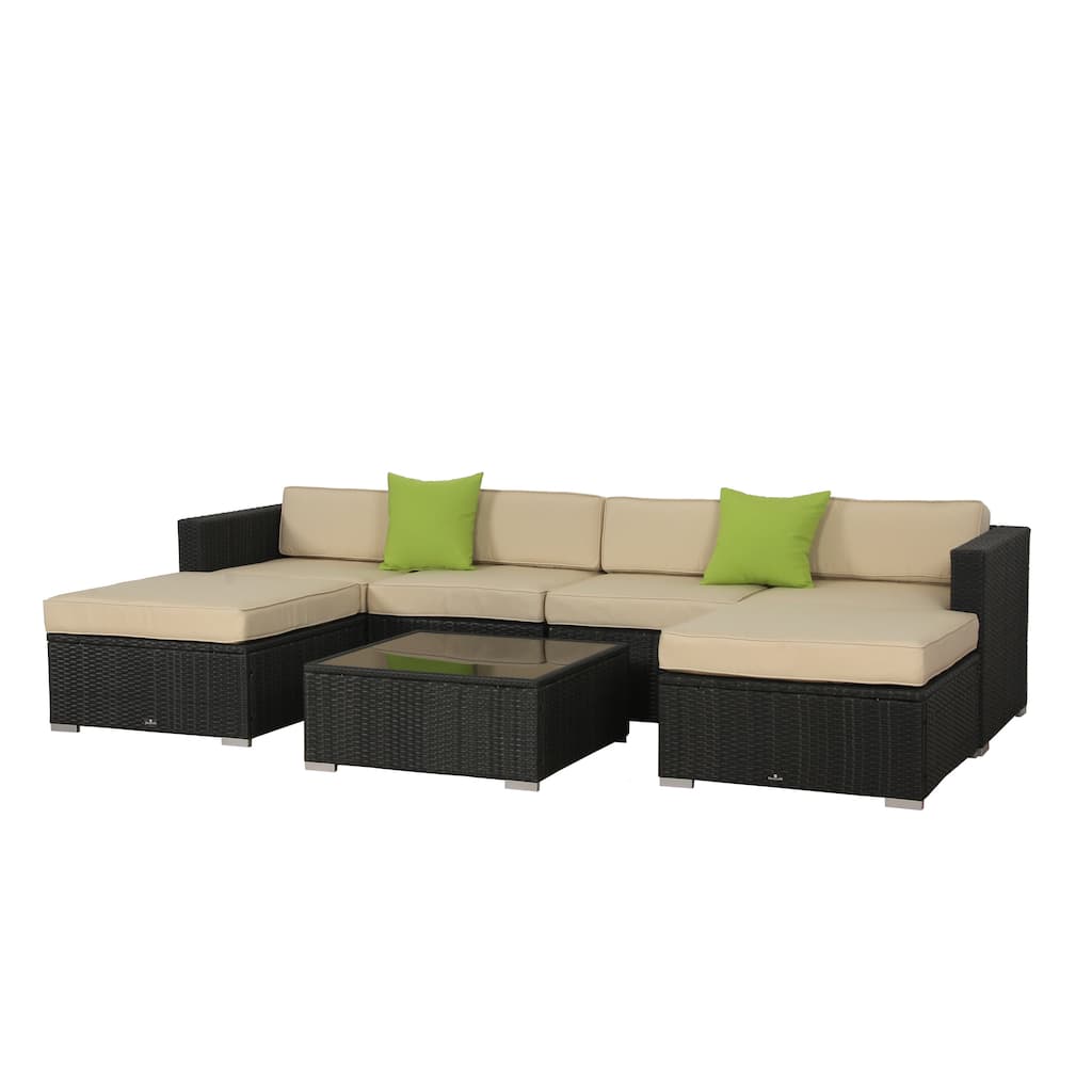BroyerK 7-Piece Beige Outdoor Rattan Patio Furniture Set
