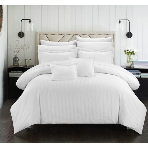 Porch & Den Mason Down Alternative Jacquard White Striped 7-piece Comforter Set