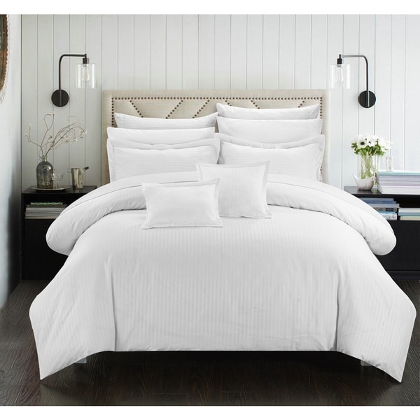 Chic Home Keynes Down Alt Jacquard White Striped 7-Piece Comforter Set ...