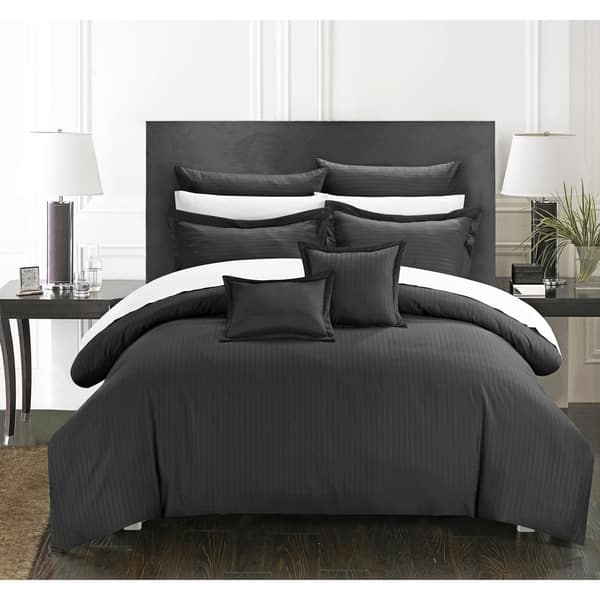 Chic Home 11 Piece Keynes Down Alt Jacquard Black Striped Comforter Set On Sale Overstock 10953292