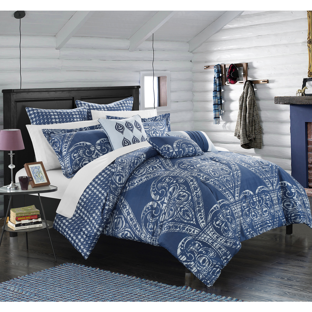 The Curated Nomad Shirley Navy Oversized Reversible 8-piece Comforter Set