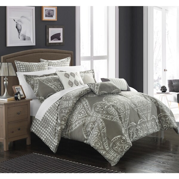 Chic Home Perugia Silver Oversized Reversible 12-piece Bed in a Bag with Sheet Set
