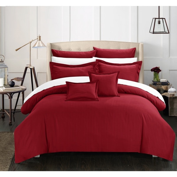 Chic Home 7-Piece Keynes Down Alt Jacquard Burgundy Comforter Set