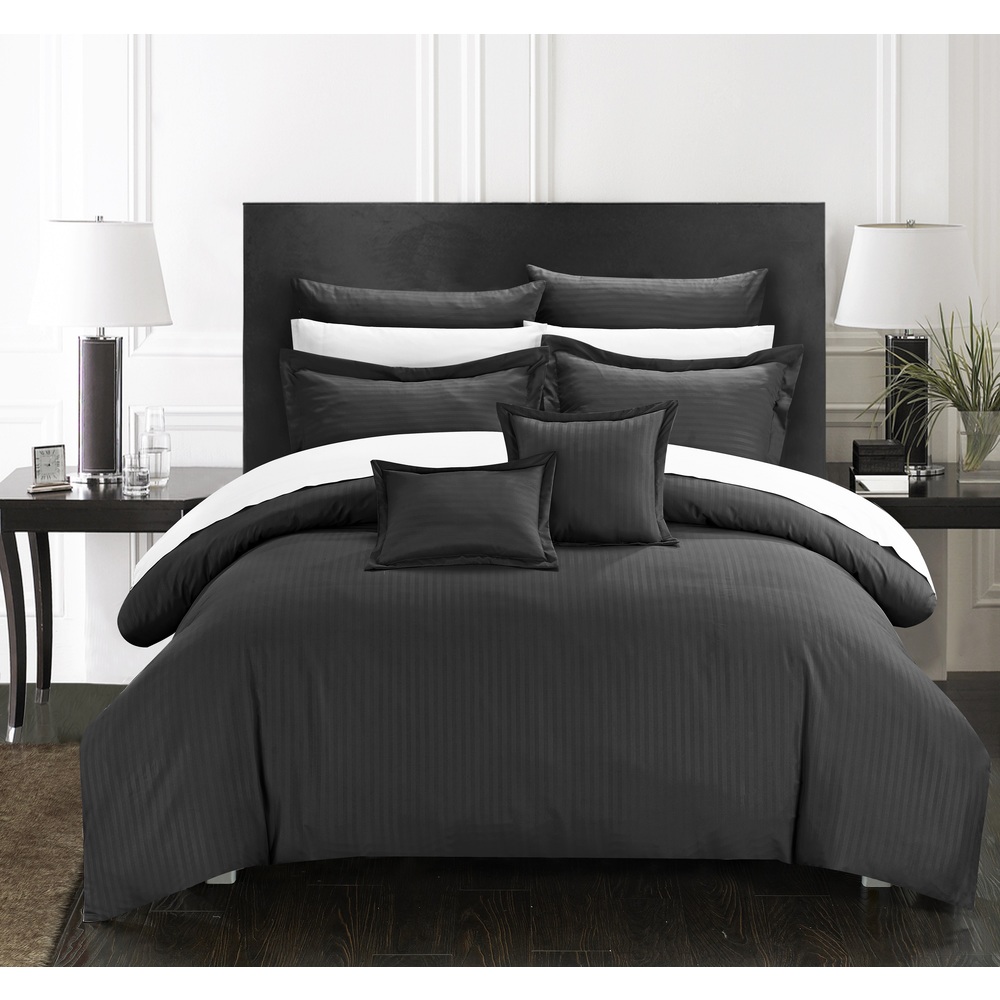 Silver Orchid Monroe Down Alternative Jacquard Black Striped 7-piece Comforter Set