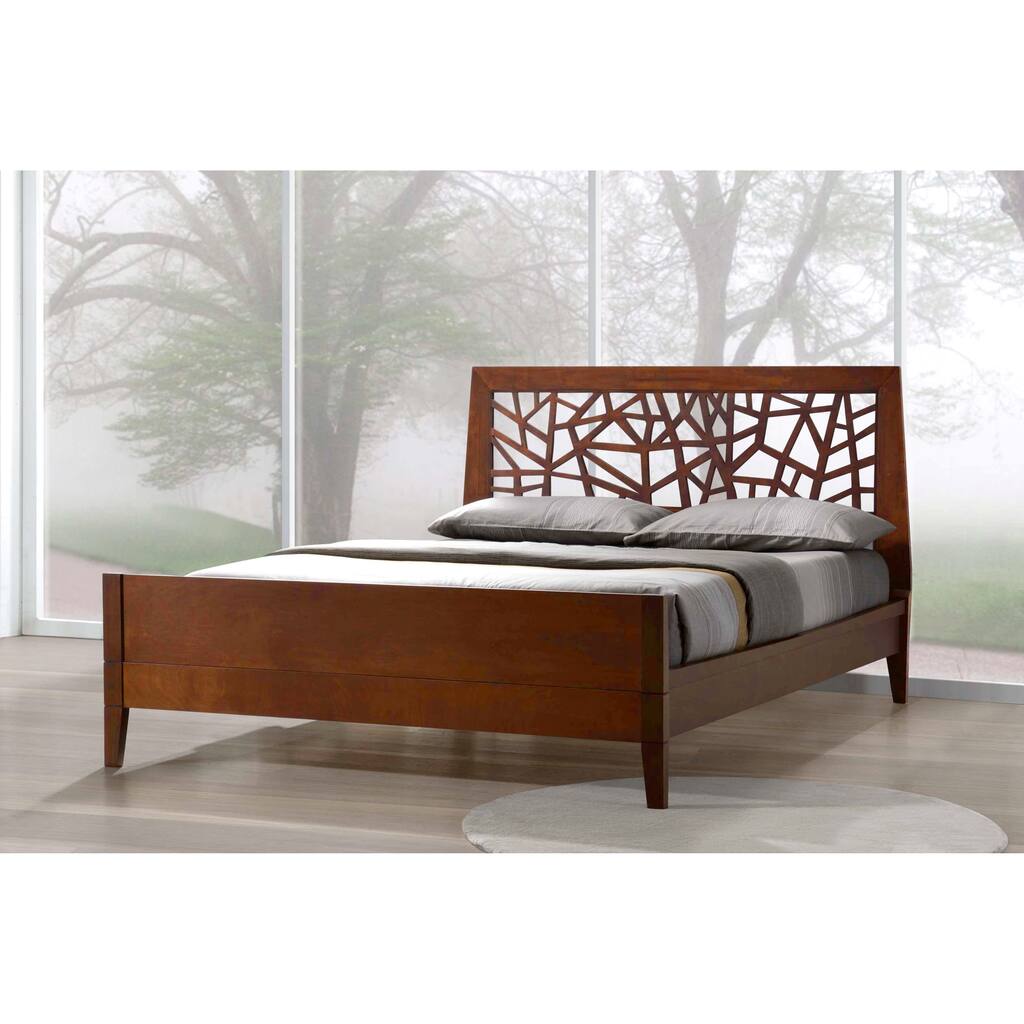 Baxton Studio Jennifer Tree Branch Inspired Modern and Contemporary Walnut Finishing Solid Wood Platform Base Bed Frame