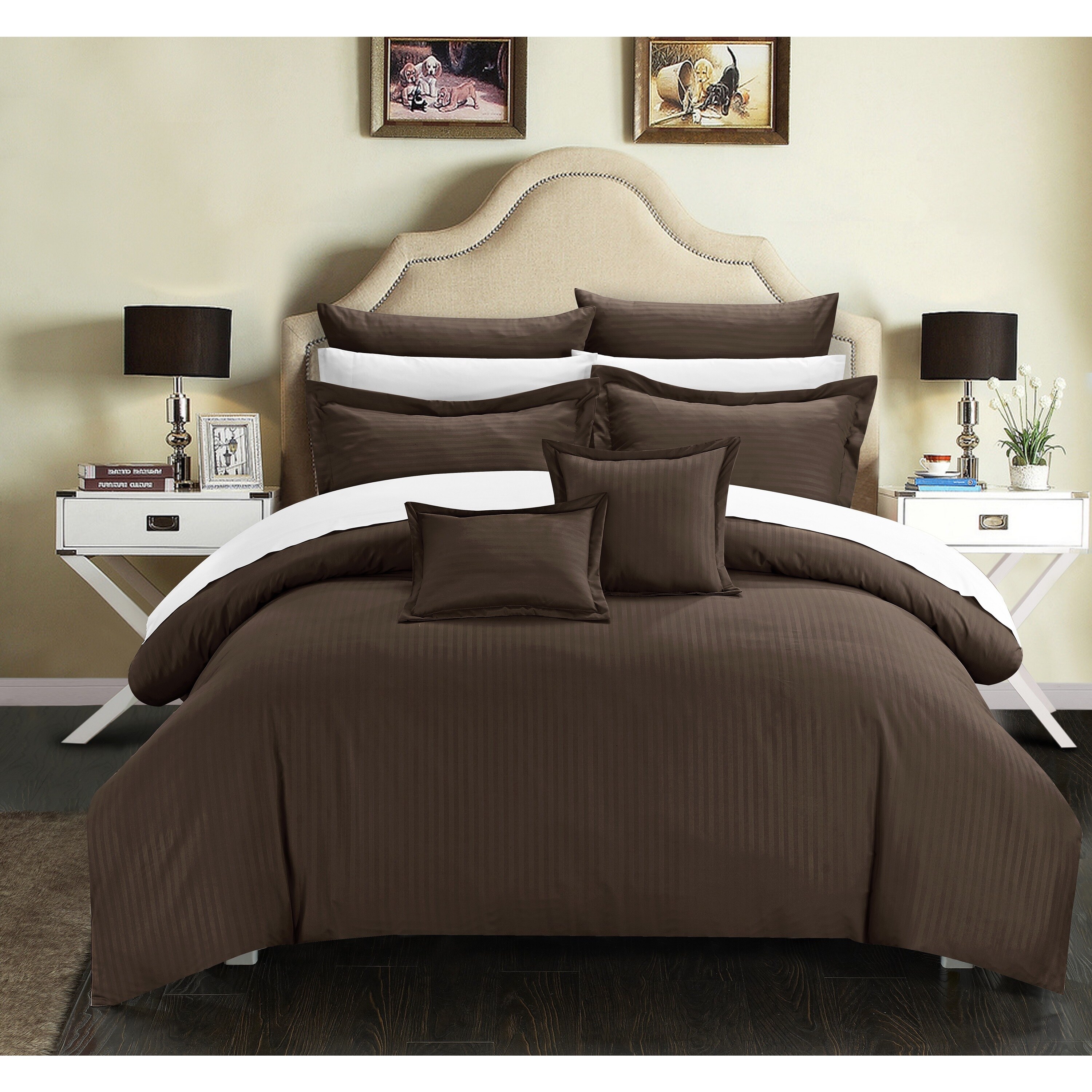 Shop Chic Home Keynes Down Alt Jacquard Brown Striped 7Piece Comforter