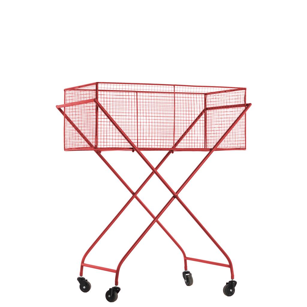 Red Mesh Side Metal Rectangular Cart/ Laundry Basket