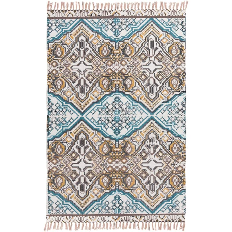 Hand-Woven Even Cotton Area Rug - 4' x 6' - 4' x 6' - 4' x 6' - Brown/Blue