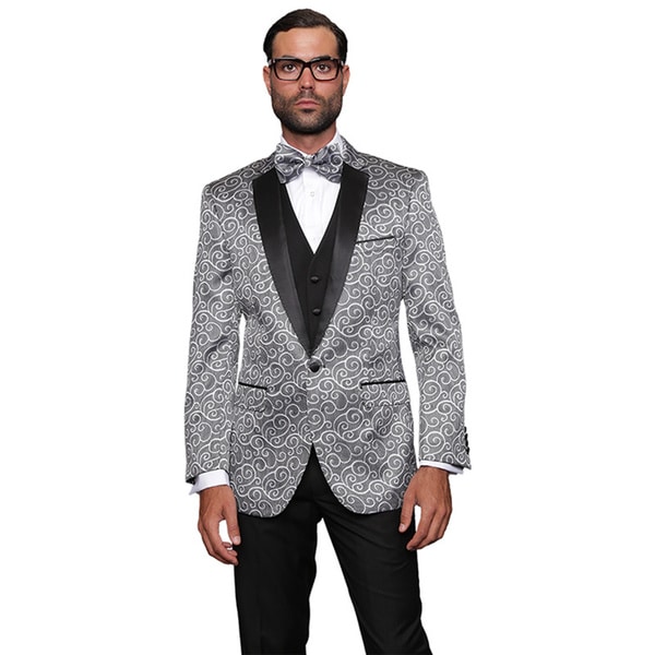 Statement Men's Wool Bellagio Silver 3-piece Tuxedo Suit - Free ...