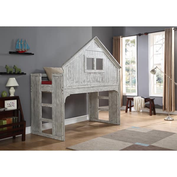 slide 1 of 1, Donco Kids Brushed Driftwood Finish Club House Low Loft